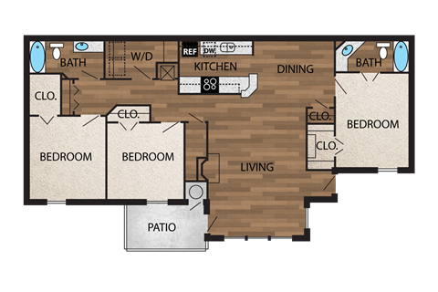 the floor plan of a house with bedrooms and a living room